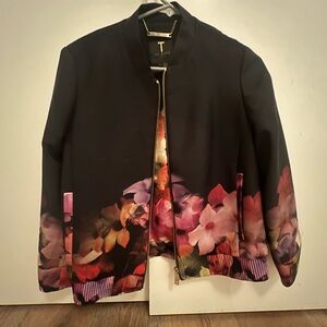 Ted Baker Black Floral Print Bomber Jacket XS